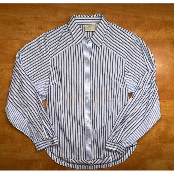 Maeve by Anthropologie Tops - Maeve Anthropologie Blue White Striped Cotton Cutout Back Button Down Shirt XS